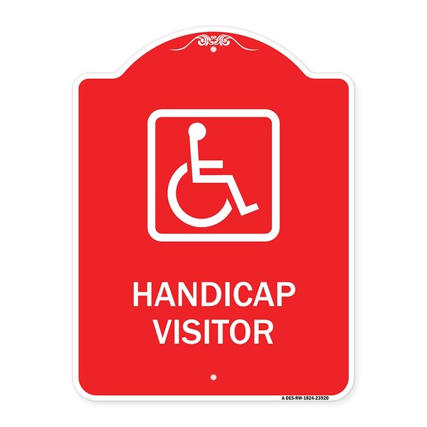 Signmission Handicap Visitor With Graphic, Red & White Aluminum Architectural Sign, 18" x 24", RW-1824-23920 A-DES-RW-1824-23920 - main